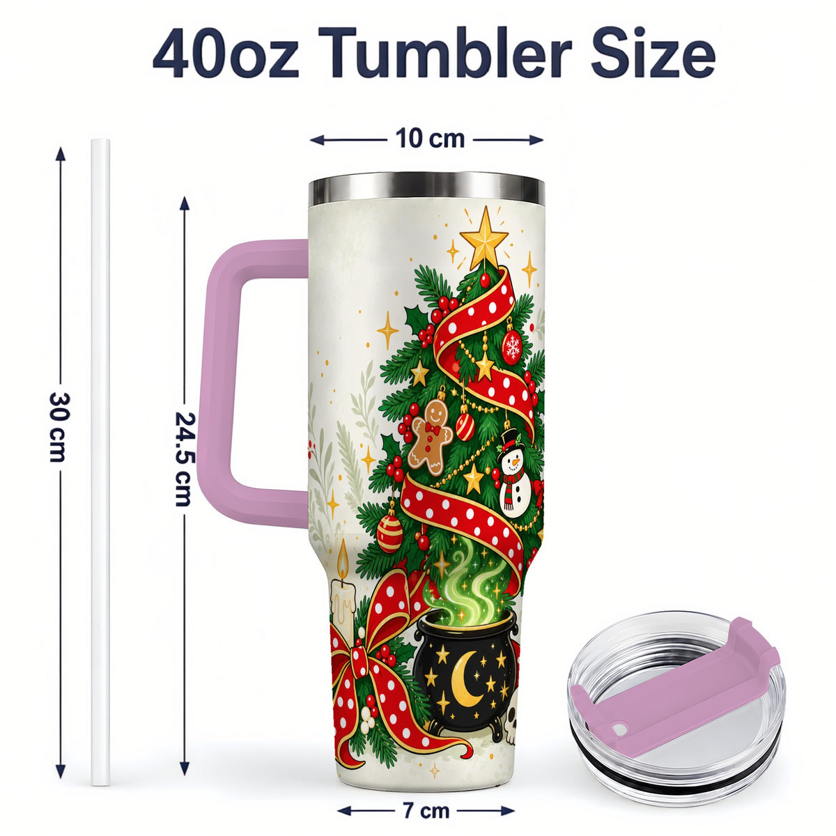 #pl[40oz|Pink] Spooky Christmas Tree Tumbler, 40oz Handled Stainless Steel Cup