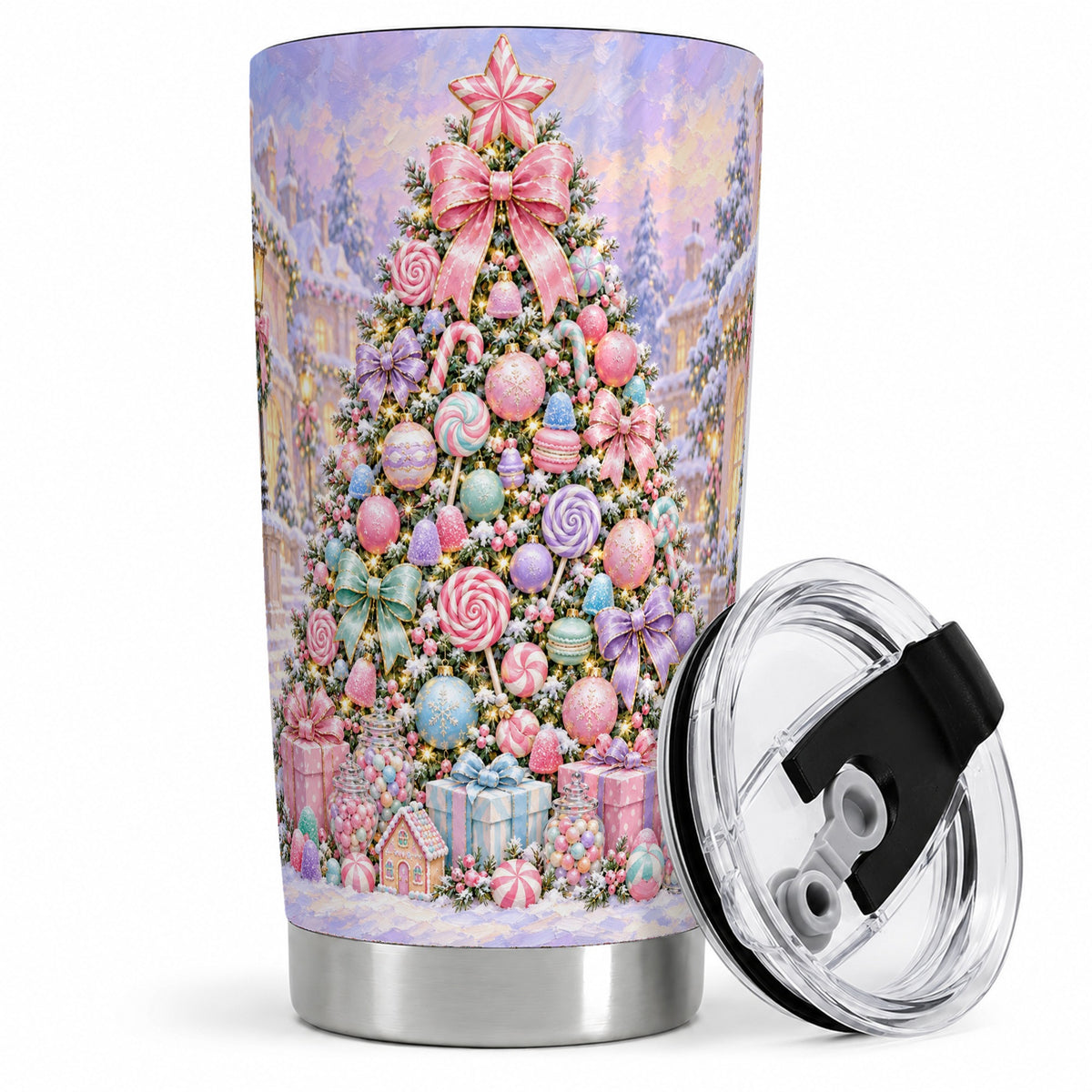 Candy Christmas Tree Tumbler, 20oz Stainless Steel Pastel Design