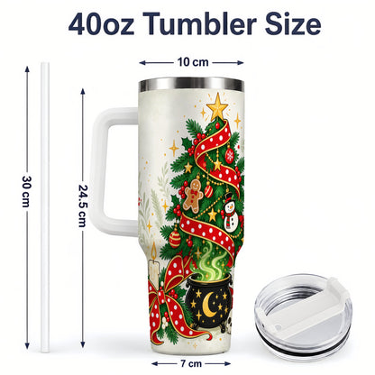 #pl[40oz|White] Spooky Christmas Tree Tumbler, 40oz Handled Stainless Steel Cup