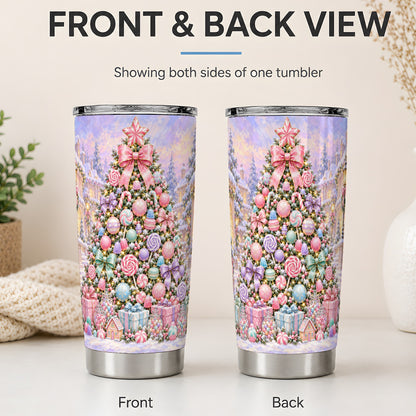 #pl[20oz|Steel] Candy Christmas Tree Tumbler, 20oz Stainless Steel Pastel Design