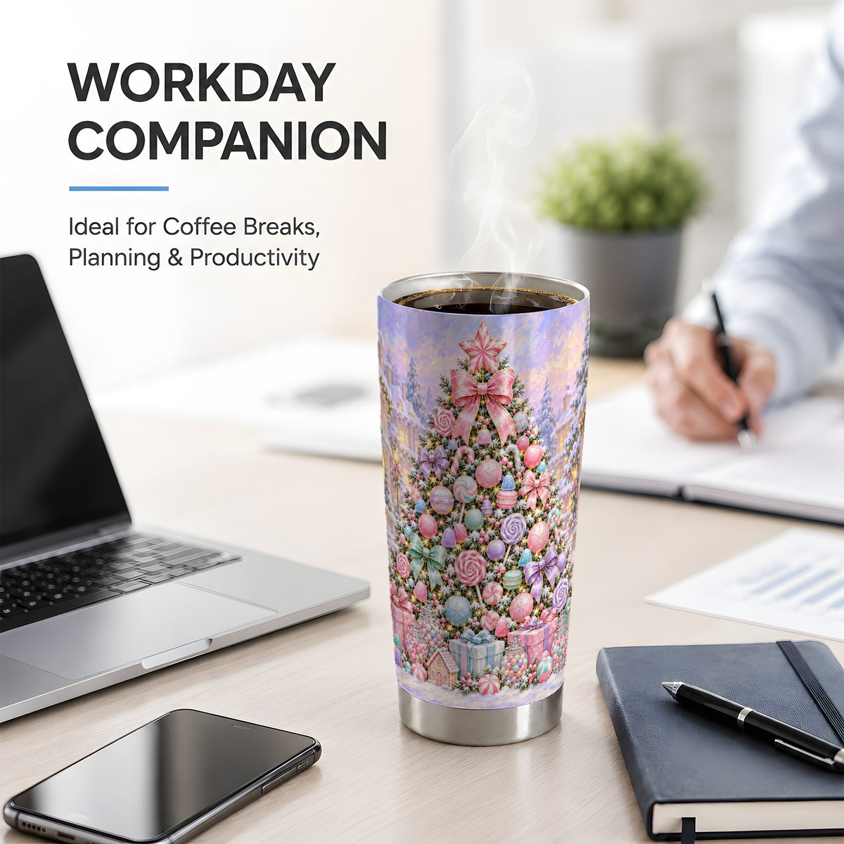 Candy Christmas Tree Tumbler, 20oz Stainless Steel Pastel Design