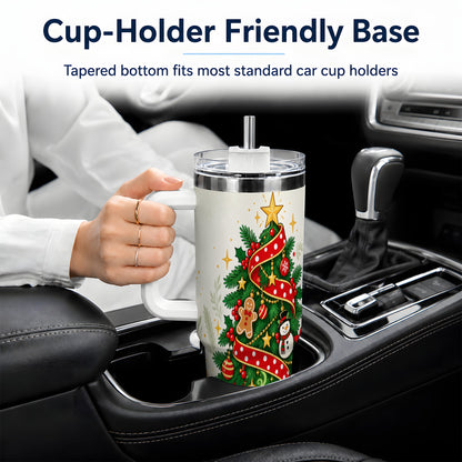 Spooky Christmas Tree Tumbler, 40oz Handled Stainless Steel Cup