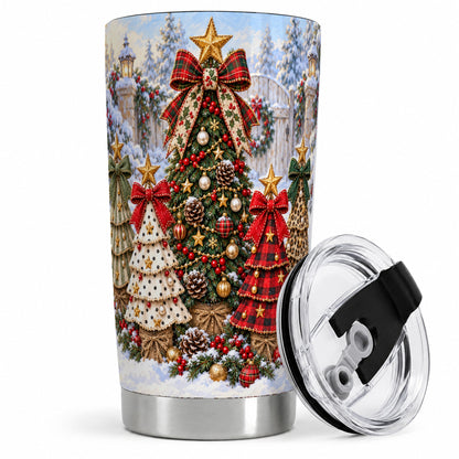 Plaid Christmas Trees Tumbler, 20oz Stainless Steel Holiday Design