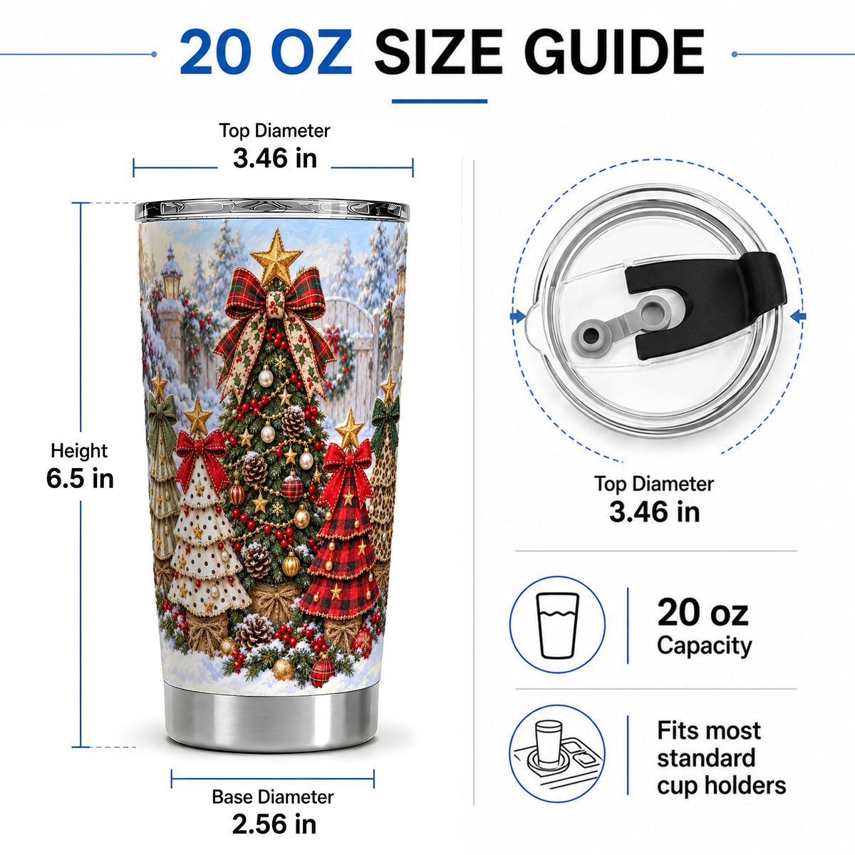 #pl[20oz|Steel] Plaid Christmas Trees Tumbler, 20oz Stainless Steel Holiday Design