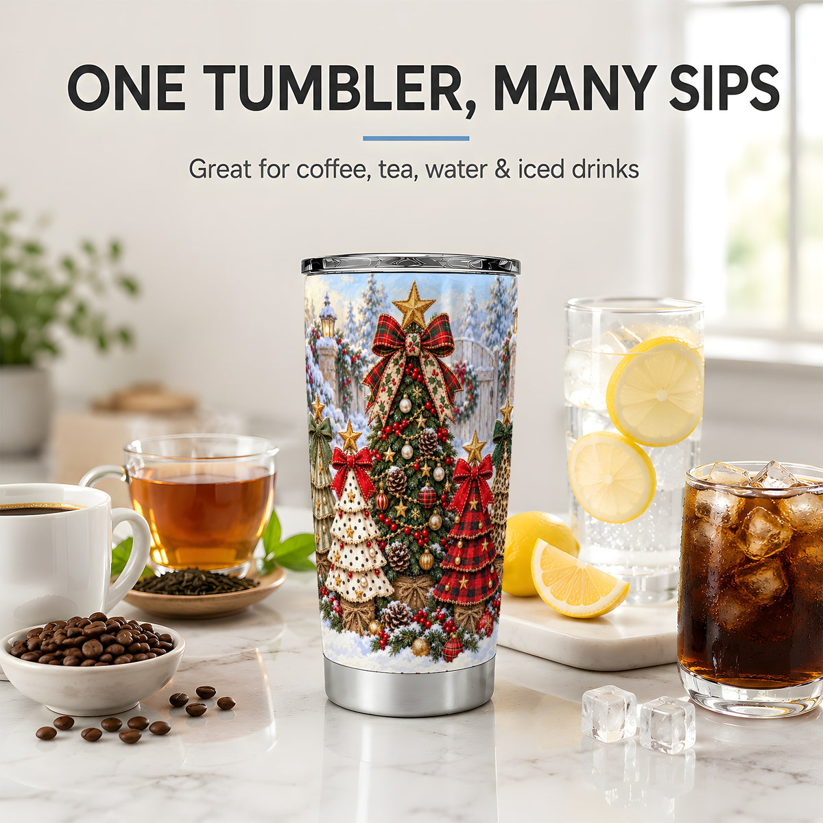 Plaid Christmas Trees Tumbler, 20oz Stainless Steel Holiday Design