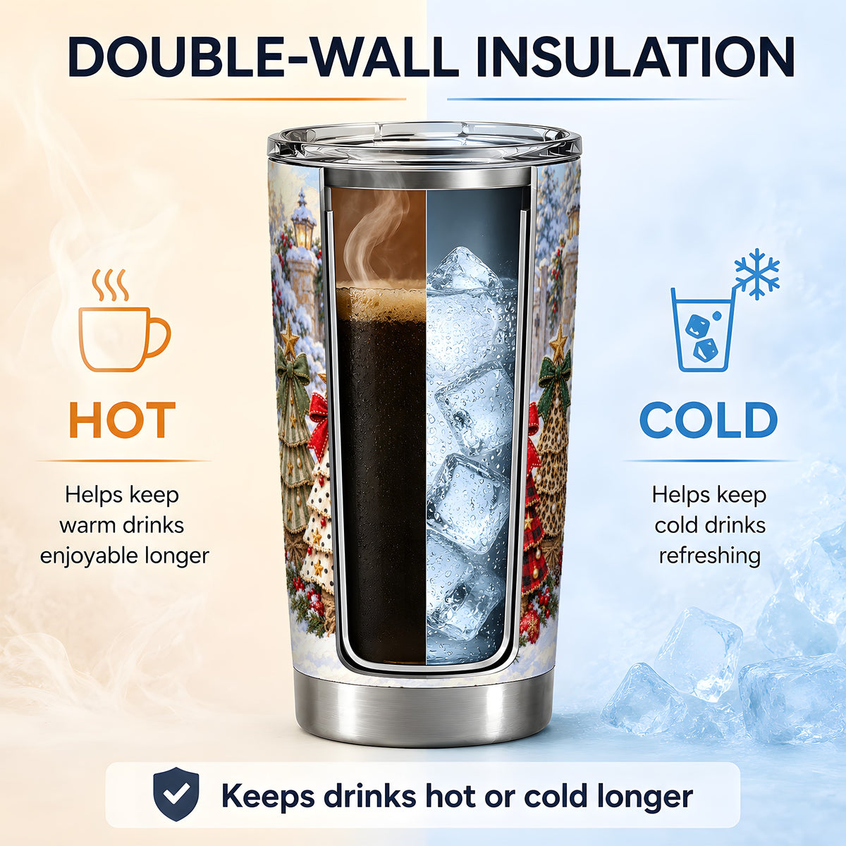 Plaid Christmas Trees Tumbler, 20oz Stainless Steel Holiday Design