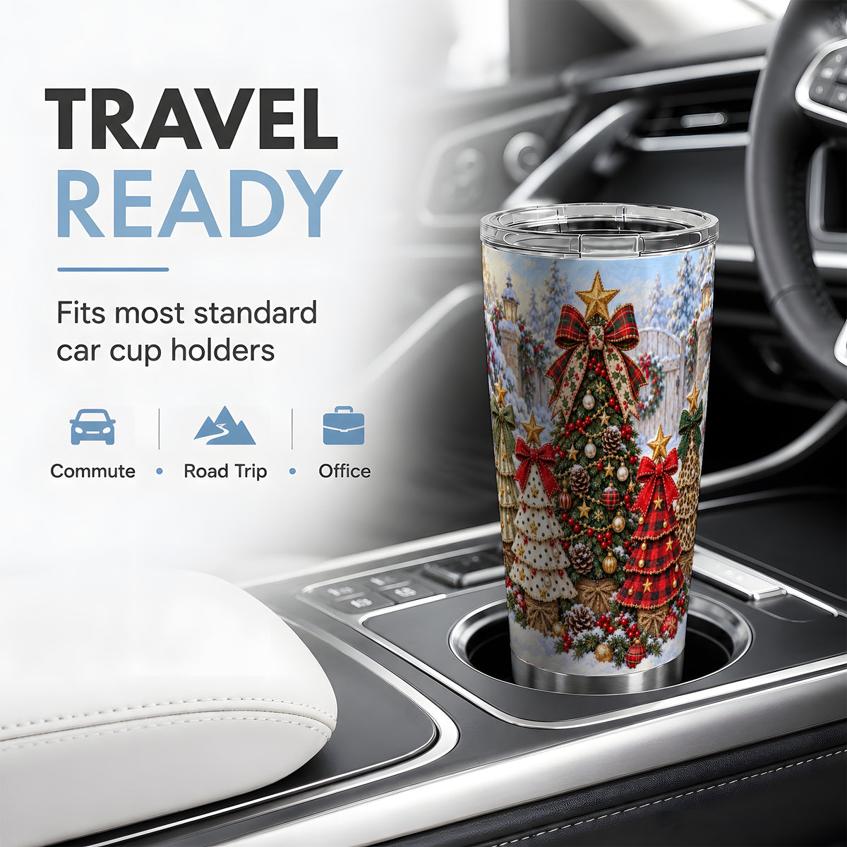 Plaid Christmas Trees Tumbler, 20oz Stainless Steel Holiday Design