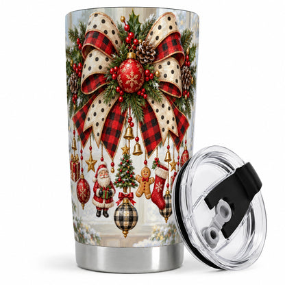 Plaid Christmas Bow Tumbler, 20oz Stainless Steel Ornament Design