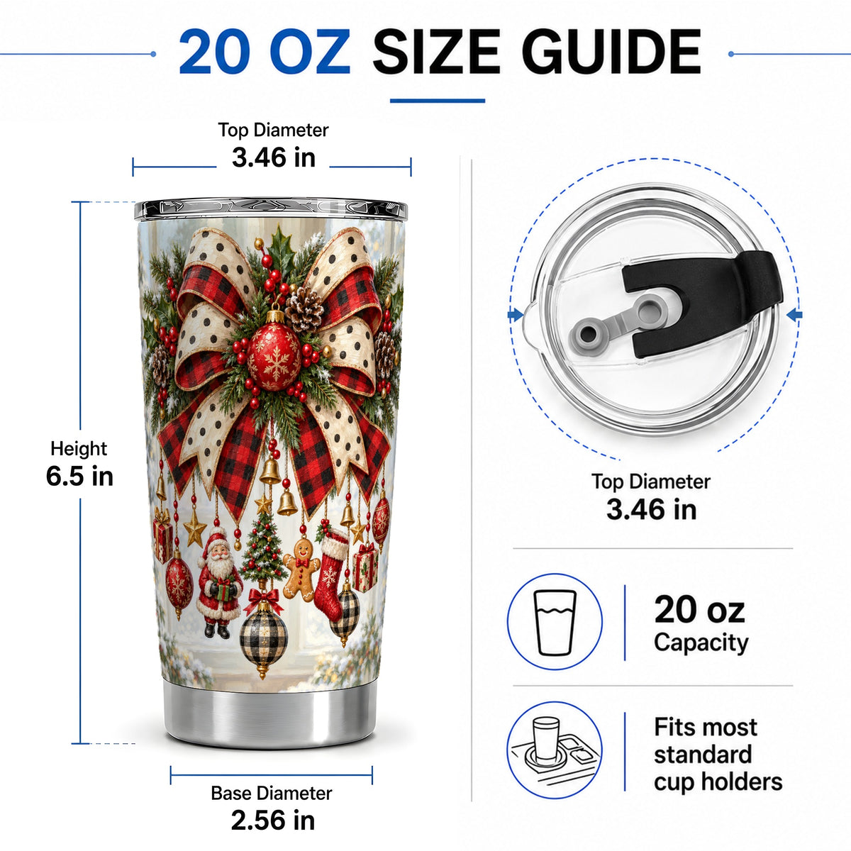 #pl[20oz|Steel] Plaid Christmas Bow Tumbler, 20oz Stainless Steel Ornament Design
