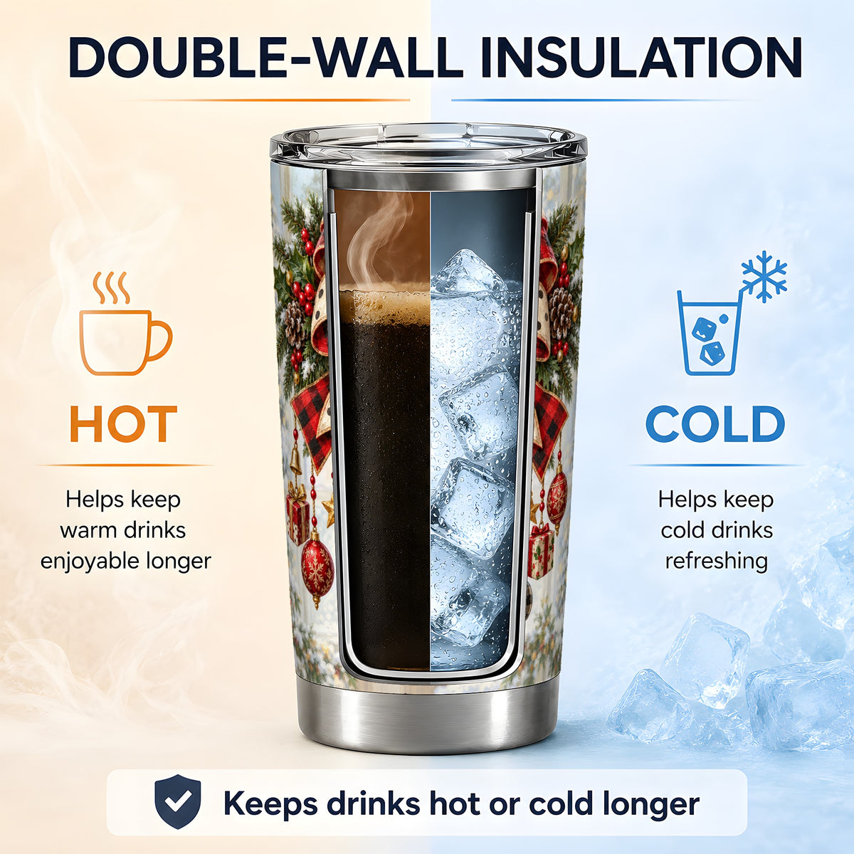 Plaid Christmas Bow Tumbler, 20oz Stainless Steel Ornament Design