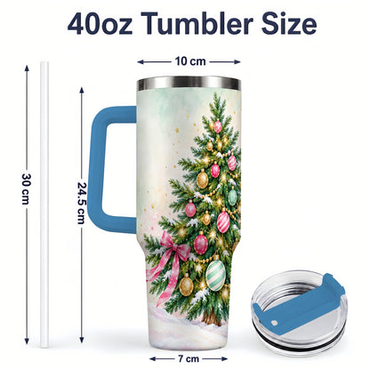 #pl[40oz|Blue] Pastel Christmas Tree Tumbler, 40oz Handled Stainless Steel Drinkware