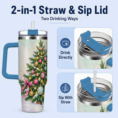 #pl[40oz|Blue] Pastel Christmas Tree Tumbler, 40oz Handled Stainless Steel Drinkware