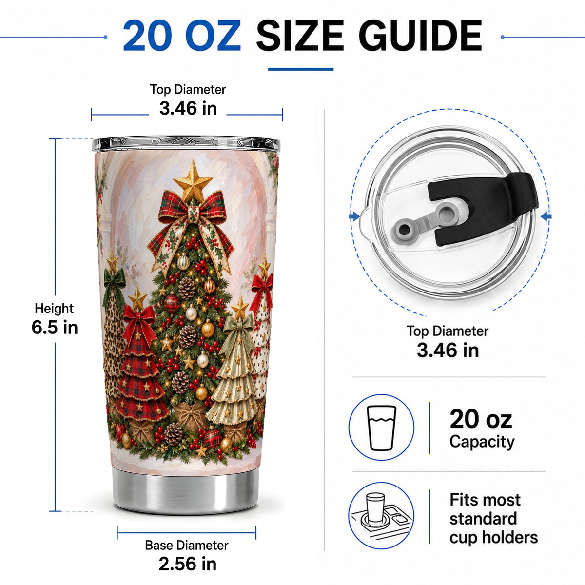 #pl[20oz|Steel] Patterned Christmas Trees Tumbler, 20oz Stainless Steel Holiday Cup