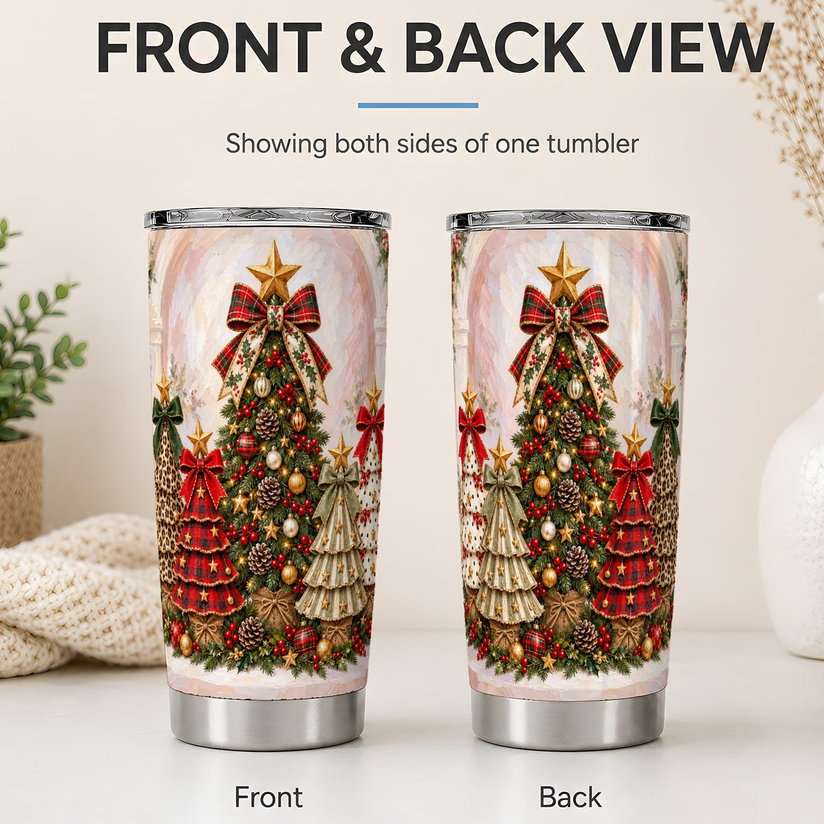 #pl[20oz|Steel] Patterned Christmas Trees Tumbler, 20oz Stainless Steel Holiday Cup