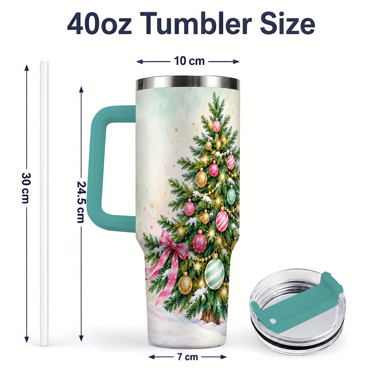 #pl[40oz|Green] Pastel Christmas Tree Tumbler, 40oz Handled Stainless Steel Drinkware