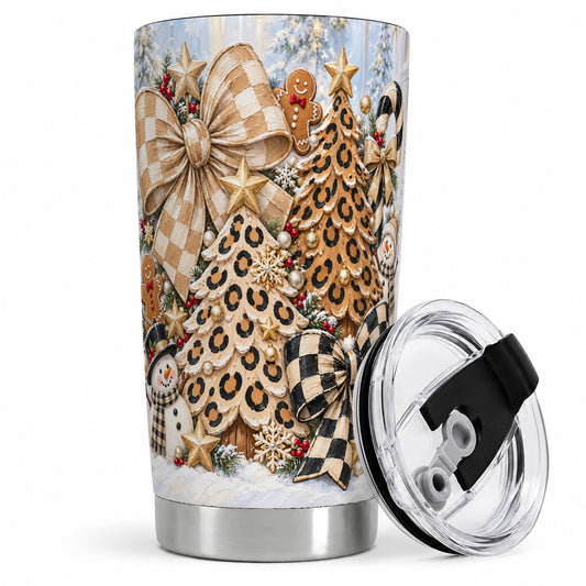 Leopard Christmas Trees Tumbler, 20oz Stainless Steel Winter Design