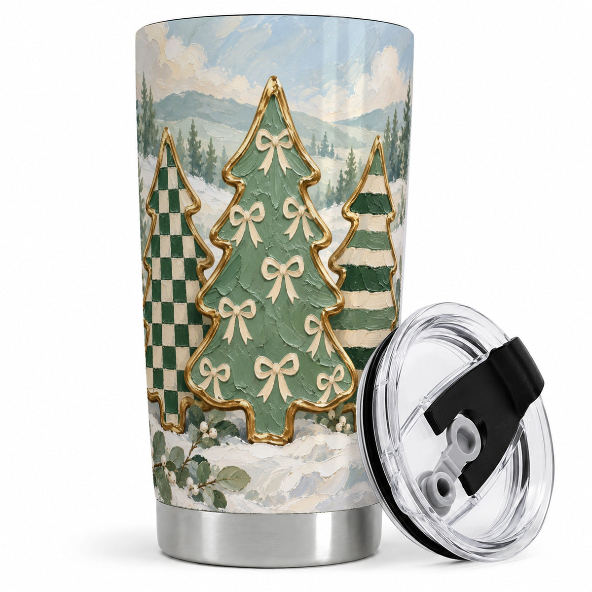Christmas Tree Tumbler, 20oz Stainless Steel Cup with Festive Patterns