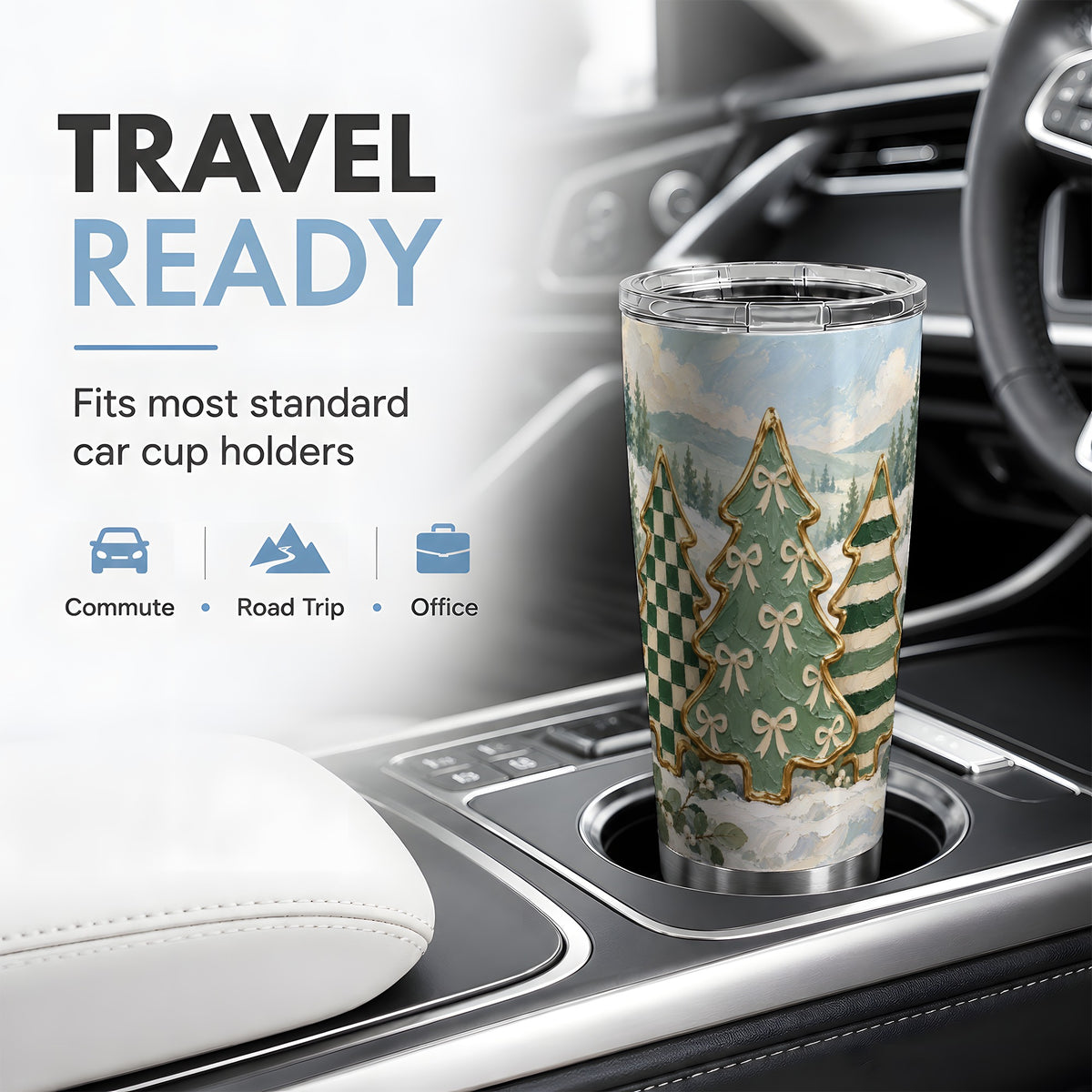 Christmas Tree Tumbler, 20oz Stainless Steel Cup with Festive Patterns