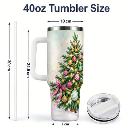 #pl[40oz|White] Pastel Christmas Tree Tumbler, 40oz Handled Stainless Steel Drinkware