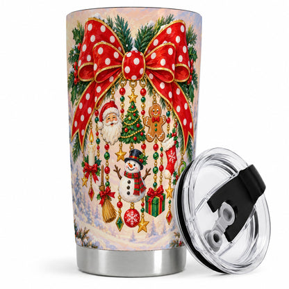 Christmas Bow Tumbler, 20oz Stainless Steel Cup with Festive Charms
