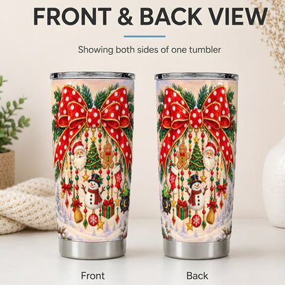 #pl[20oz|Steel] Christmas Bow Tumbler, 20oz Stainless Steel Cup with Festive Charms