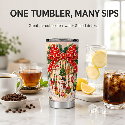 Christmas Bow Tumbler, 20oz Stainless Steel Cup with Festive Charms