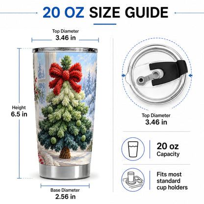 #pl[20oz|Steel] Christmas Tree Tumbler, 20oz Stainless Steel Cup with Red Ribbon Art