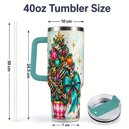 #pl[40oz|Green] Colorful Christmas Tree Tumbler, 40oz Handled Stainless Steel Cup
