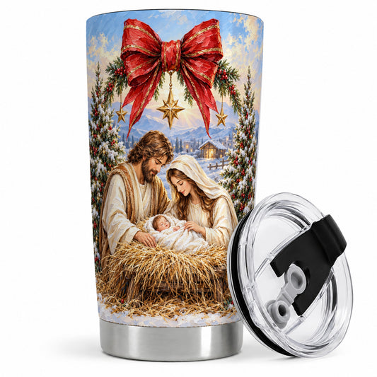 Christmas Nativity Tumbler, 20oz Stainless Steel Cup with Manger Art