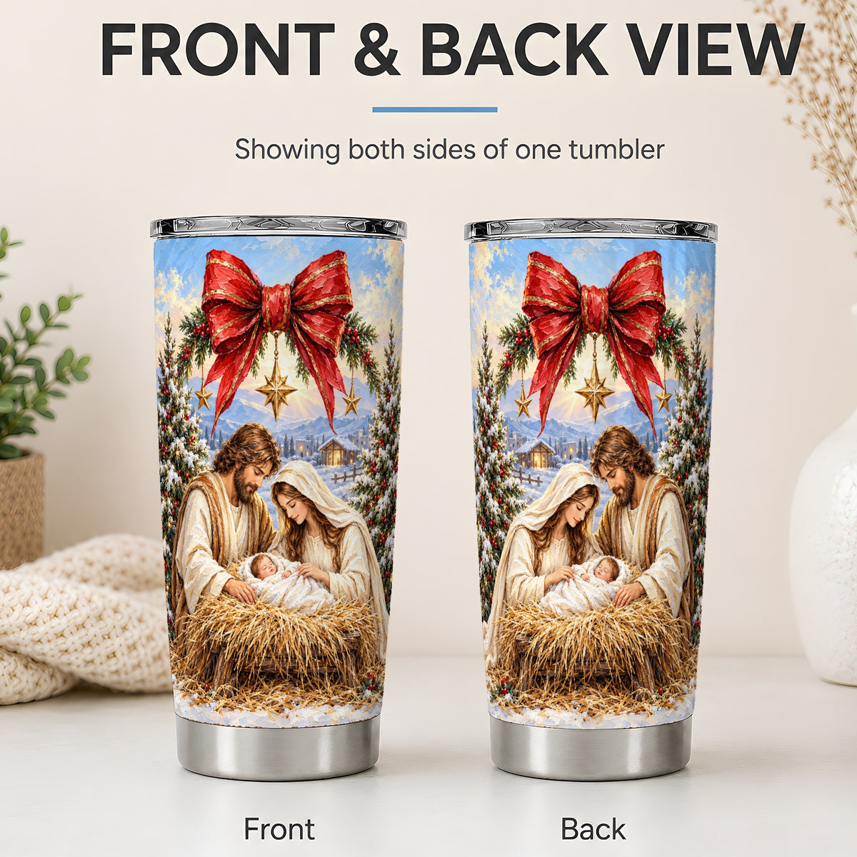 #pl[20oz|Steel] Christmas Nativity Tumbler, 20oz Stainless Steel Cup with Manger Art