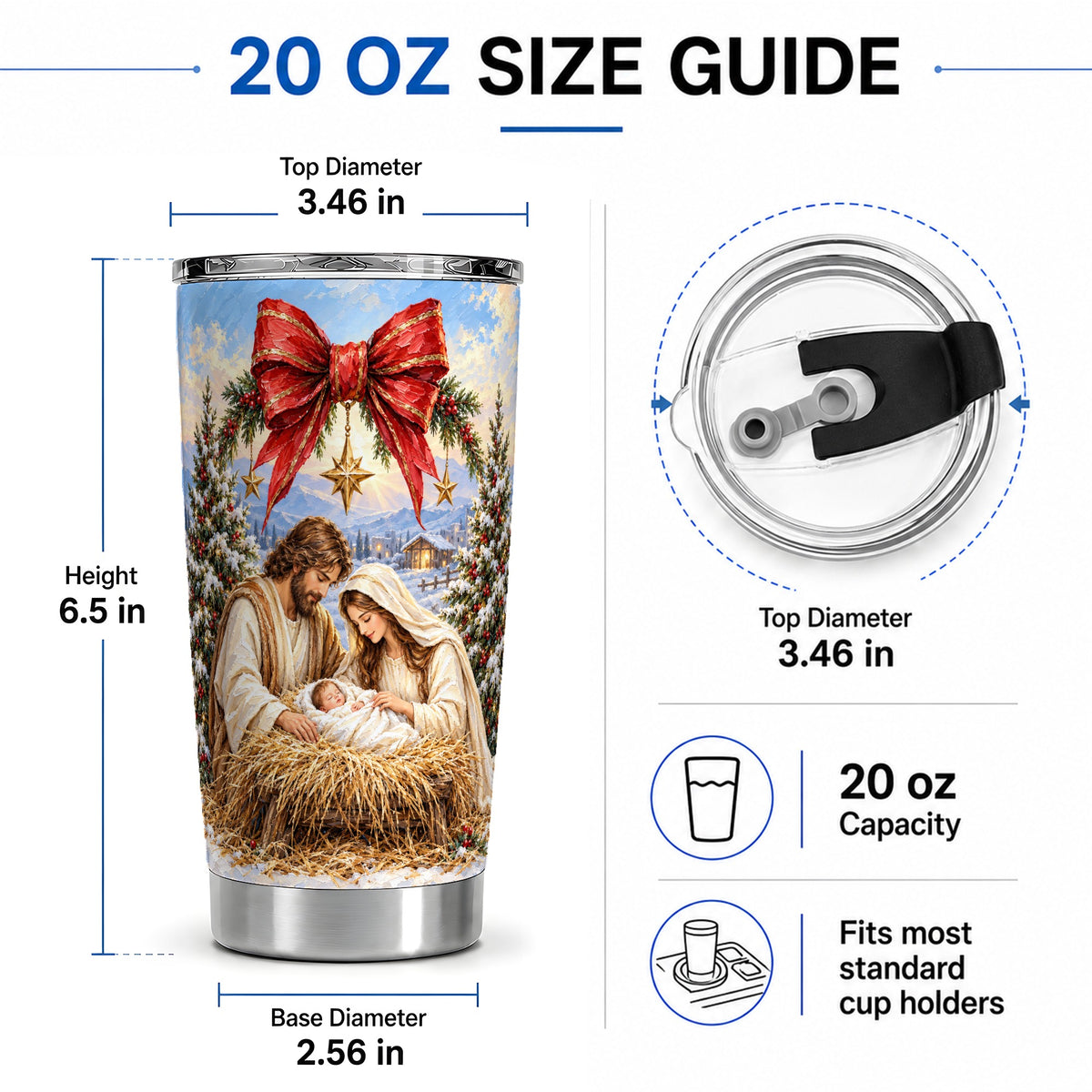 #pl[20oz|Steel] Christmas Nativity Tumbler, 20oz Stainless Steel Cup with Manger Art