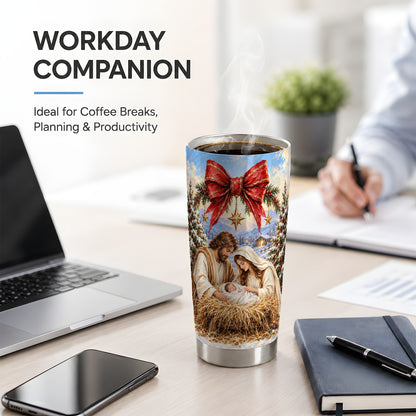 Christmas Nativity Tumbler, 20oz Stainless Steel Cup with Manger Art