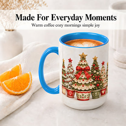 #pl[15oz|Blue] Potted Christmas Trees Accent Mug, Ceramic Holiday Coffee Cup