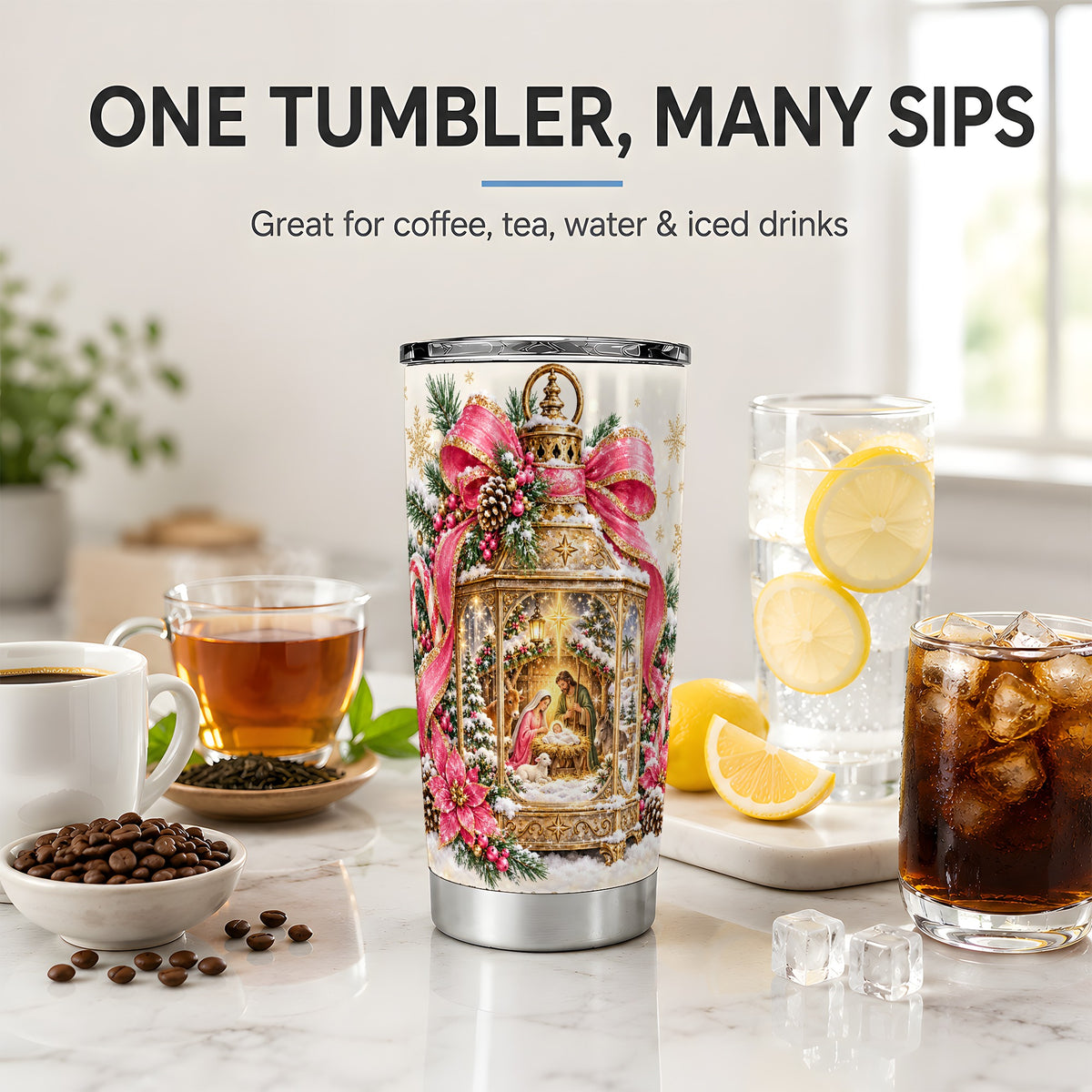Christmas Nativity Scene 20oz Tumbler, Stainless Steel Holiday Drinkware