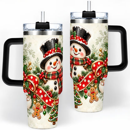 #pl[40oz|Black] Christmas Snowman Tumbler, 40oz Handled Stainless Steel Drinkware