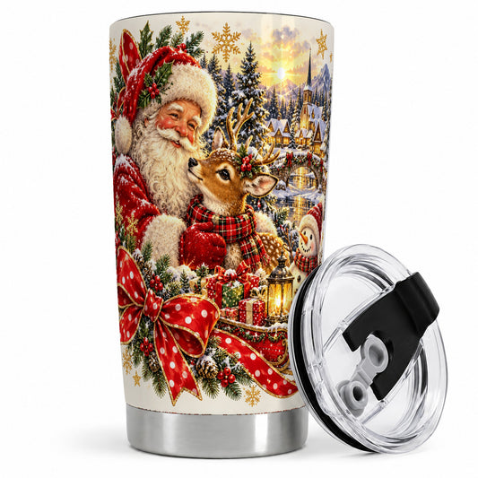 Santa and Reindeer 20oz Tumbler, Christmas Sleigh Stainless Steel Cup