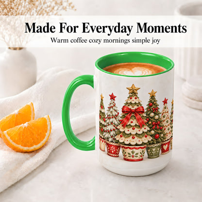 #pl[15oz|Green] Potted Christmas Trees Accent Mug, Ceramic Holiday Coffee Cup
