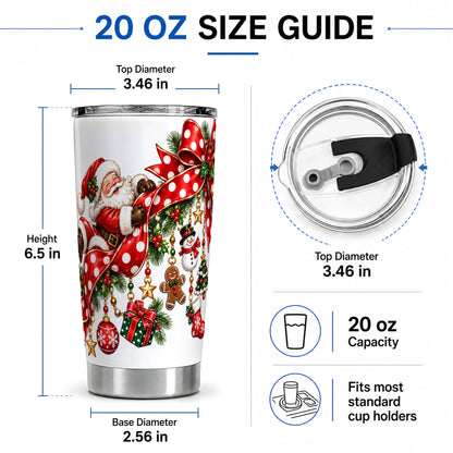 #pl[20oz|Steel] Santa Christmas Bow 20oz Tumbler, Red Polka Dot Holiday Design
