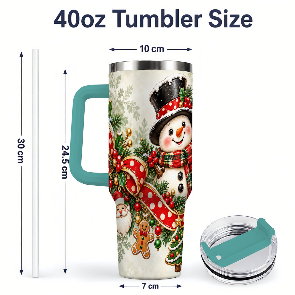 #pl[40oz|Green] Christmas Snowman Tumbler, 40oz Handled Stainless Steel Drinkware