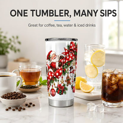 Santa Christmas Bow 20oz Tumbler, Red Polka Dot Holiday Design