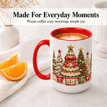 #pl[15oz|Red] Potted Christmas Trees Accent Mug, Ceramic Holiday Coffee Cup