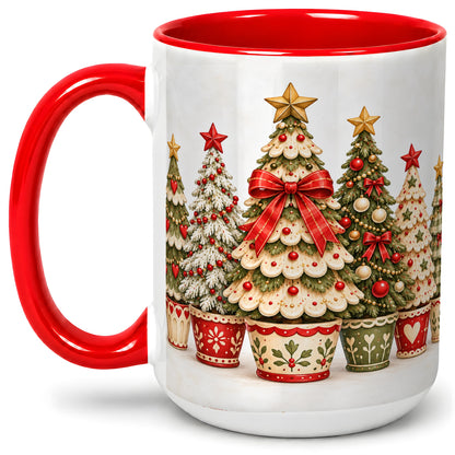 #pl[15oz|Red] Potted Christmas Trees Accent Mug, Ceramic Holiday Coffee Cup