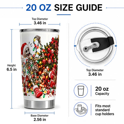 #pl[20oz|Steel] Funny Christmas Skeleton 20oz Tumbler, Tangled Holiday Lights Design
