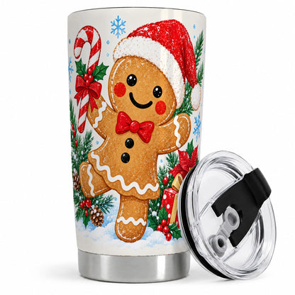 Christmas Gingerbread Man 20oz Tumbler, Cute Holiday Cookie Artwork