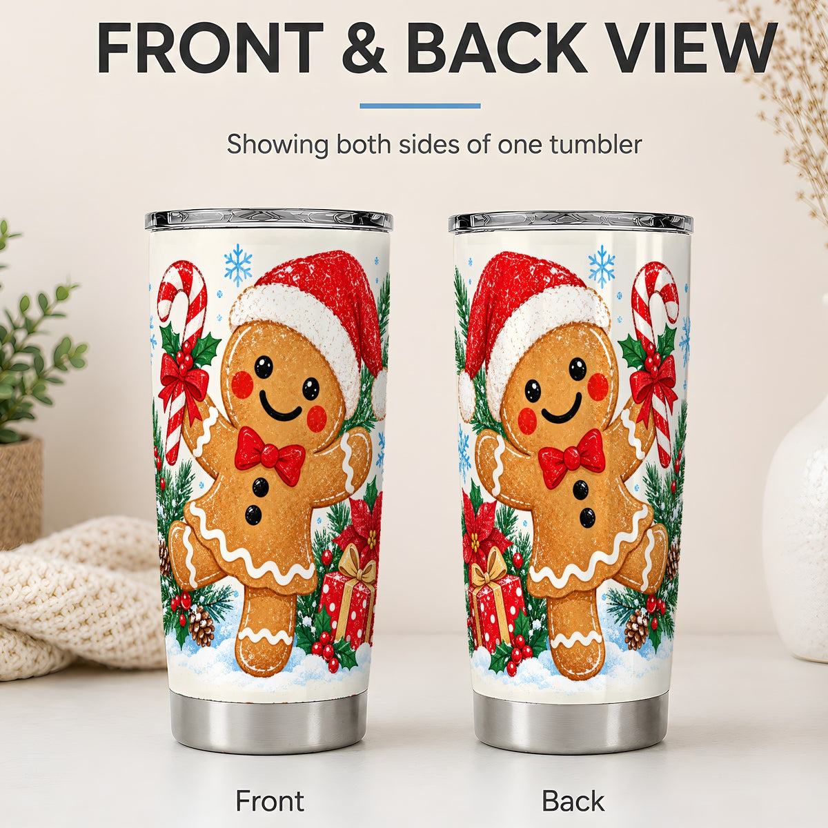 #pl[20oz|Steel] Christmas Gingerbread Man 20oz Tumbler, Cute Holiday Cookie Artwork