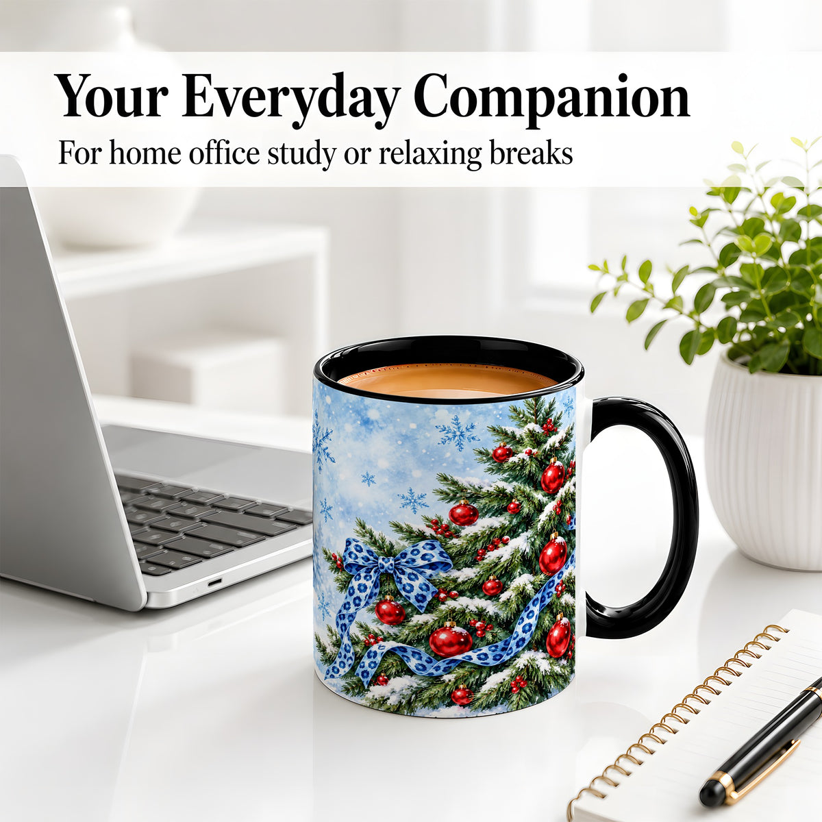 #pl[11oz|Black] Blue Leopard Bow Christmas Tree Accent Mug, Ceramic Coffee Cup