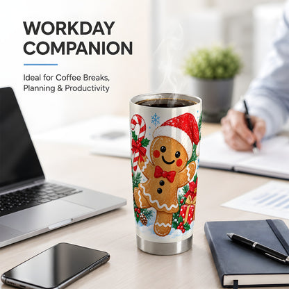 Christmas Gingerbread Man 20oz Tumbler, Cute Holiday Cookie Artwork