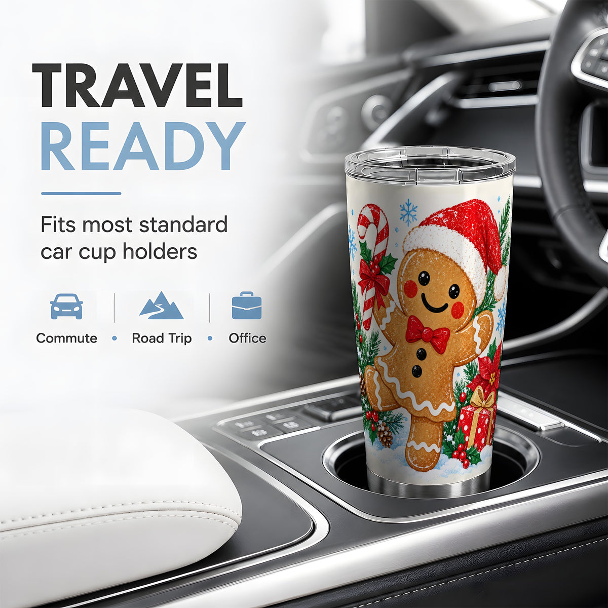Christmas Gingerbread Man 20oz Tumbler, Cute Holiday Cookie Artwork