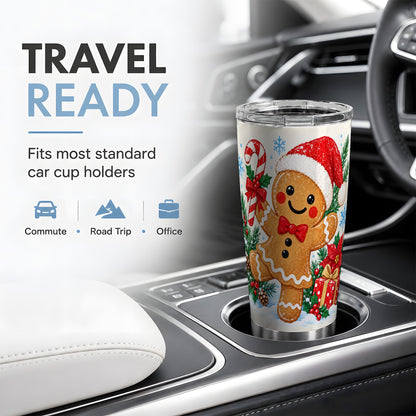 Christmas Gingerbread Man 20oz Tumbler, Cute Holiday Cookie Artwork