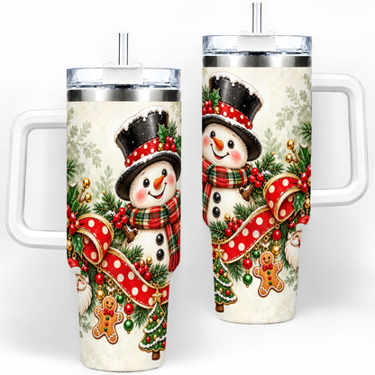 Christmas Snowman Tumbler, 40oz Handled Stainless Steel Drinkware